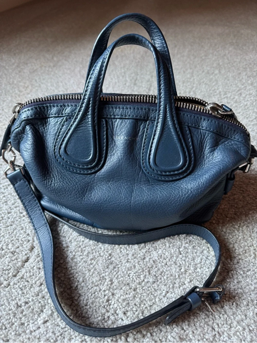 Givenchy Navy Leather Nightingale Small  with Crossbody Strap